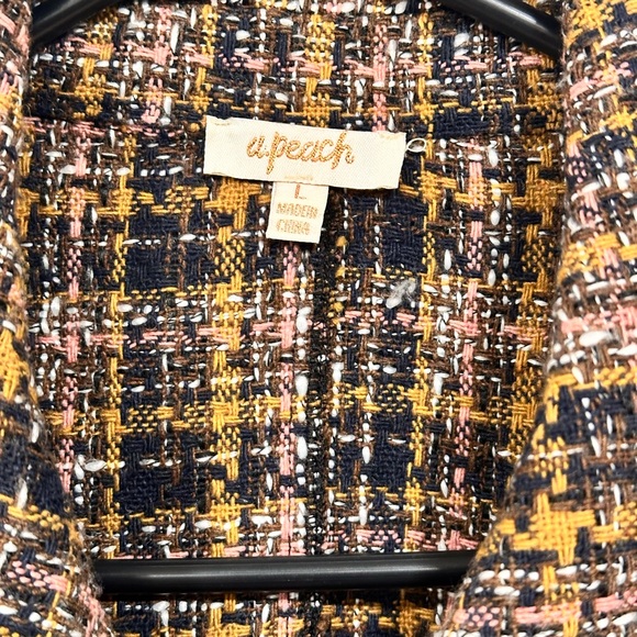 A.Peach plaid shirt, jacket with frayed edges size large - Picture 5 of 5